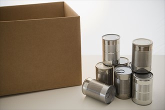 Tin cans and cardboard box. Photo: Jamie Grill