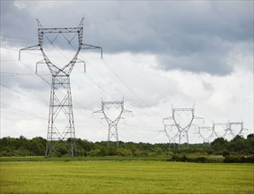 France, Rocroi, Rural landscape with power line. Photo : Mike Kemp