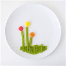 Flower on plate made out of jelly beans. Photo : Jessica Peterson