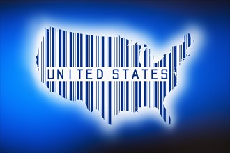 Outline of united states with barcode, studio shot.