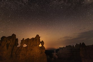 Rock formations at night.