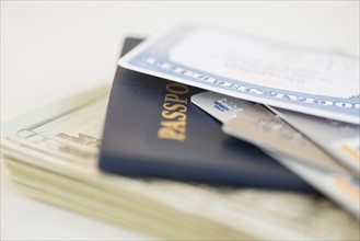 Close up passport and Social Security Card.