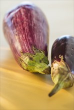 Studio Shot of two eggplants. Photo: Daniel Grill