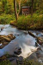 Meytre Grist Mill, Stream in forest. Meytre Grist Mill, McGalliard Falls, Valdese, North Carolina.