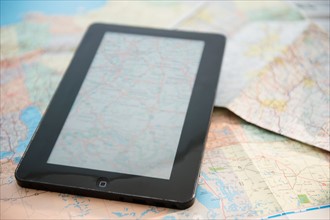 Digital tablet on map