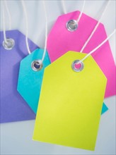 Close up of gift tags with strings