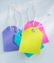 Close up of gift tags with strings
