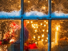 Window with Christmas lights.