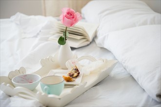 Breakfast plate on bed