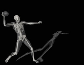Human skeleton throwing ball