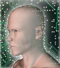 Digitally generated male profile against micro chip