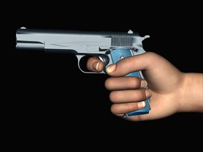 Digitally generated image of male hand holding pistol