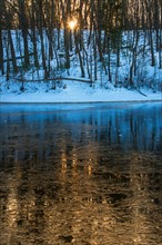 Icy water surface. Walden Pond, Concord, Massachusetts.