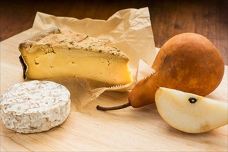 French cheese and bosc pear.
