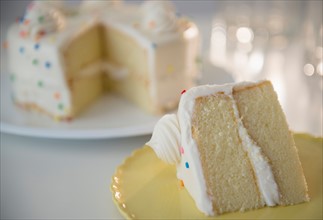 Studio shot of birthday cake slices
