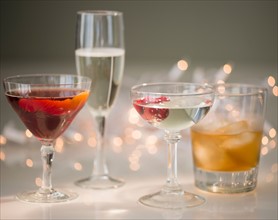 Studio shot of various cocktails in glasses