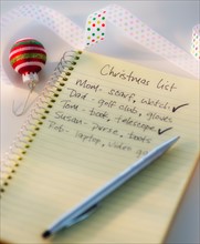 Close-up of christmas gifts list