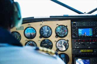 Close up of airplane cockpit.