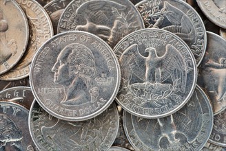 Close up of US coins, studio shot.