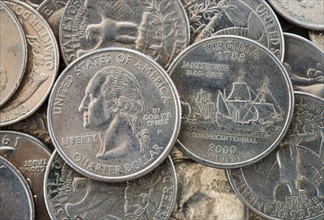 Close up of US coins, studio shot.