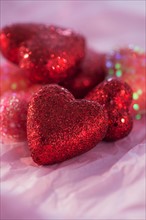 Studio Shot of red shiny hearts