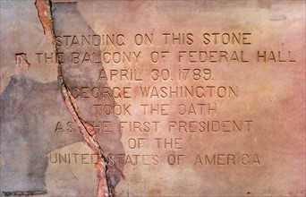Memorial stone at Federal Hall. New York City, New York.