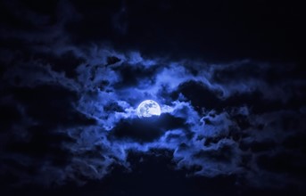 Dramatic sky with full moon.