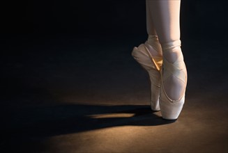Close up of girls (16-17) ballet shoes