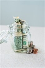 Studio shot of savings in jar.