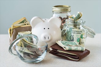 Studio shot of savings in jars.