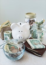 Studio shot of savings in jars.