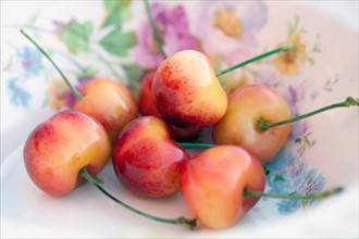 Detail of sour cherries in bowl
