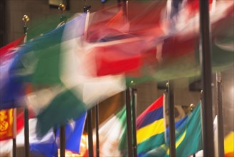 View of colorful flags in Rockefeller Center. USA, New York State, New York City.
Photo : fotog