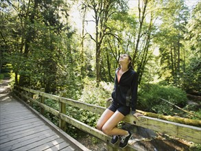 Portrait of young woman resting after exercising. USA, Oregon, Portland.