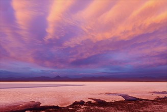 View to Laguna Tebinquiche at sunrise. Chile, Antofagasta Region, Atacama Desert, Laguna