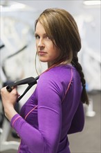 Portrait of woman exercising.