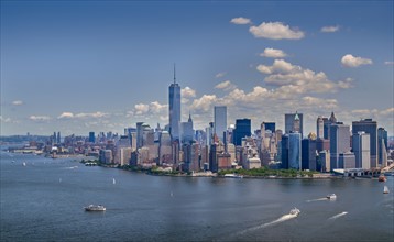 Aerial view of Manhattan and New York City skyline.