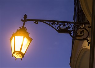 Street light at night. Lisbon, Portugal.