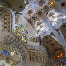 Interior of Sagrada Familia Church by Antonio Gaudi. Barcelona, Spain.