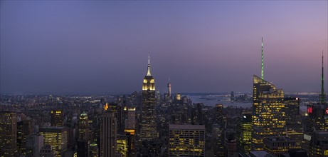 City skyline at dusk. New York City, New York.