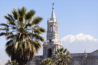 Basilica Cathedral of Arequipa and El Misti Volcano