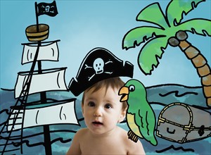 Girl (12-17 months) dressed up as pirate