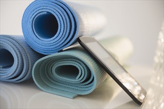 Yoga mats and digital tablet