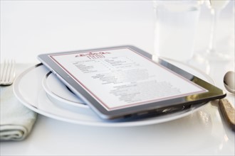 Digital tablet on plate