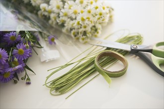 Studio shot of bouquets preparation