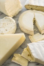 Studio shot of varied cheese slices