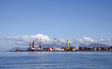 Skyline of container terminal seen from sea