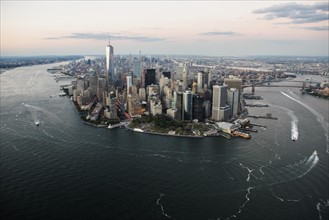 Aerial view of Lower Manhattan and One World Trade Center