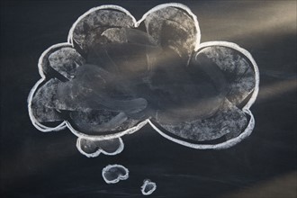 Chalk drawing of cloud on blackboard