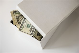 Studio Shot of banknotes in box